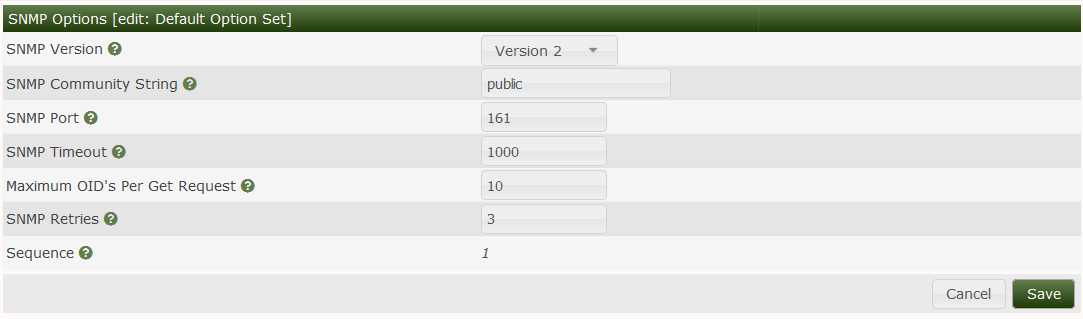 SNMP Options Item Edit SNMPv1/2